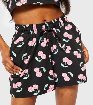 Skinnydip Black Disco Cherries Shorts New Look