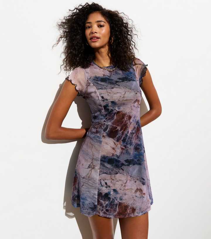 Pink Mesh Marble Print Mini Dress | New Look