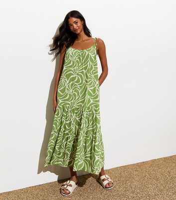 Green Abstract-Print Strappy Midi Dress