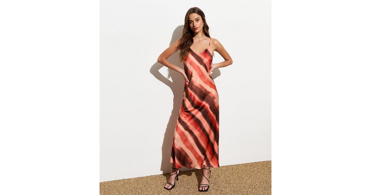 Women Orange & White Check Strappy Maxi