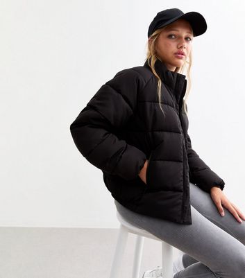 Black funnel neck puffer orders jacket