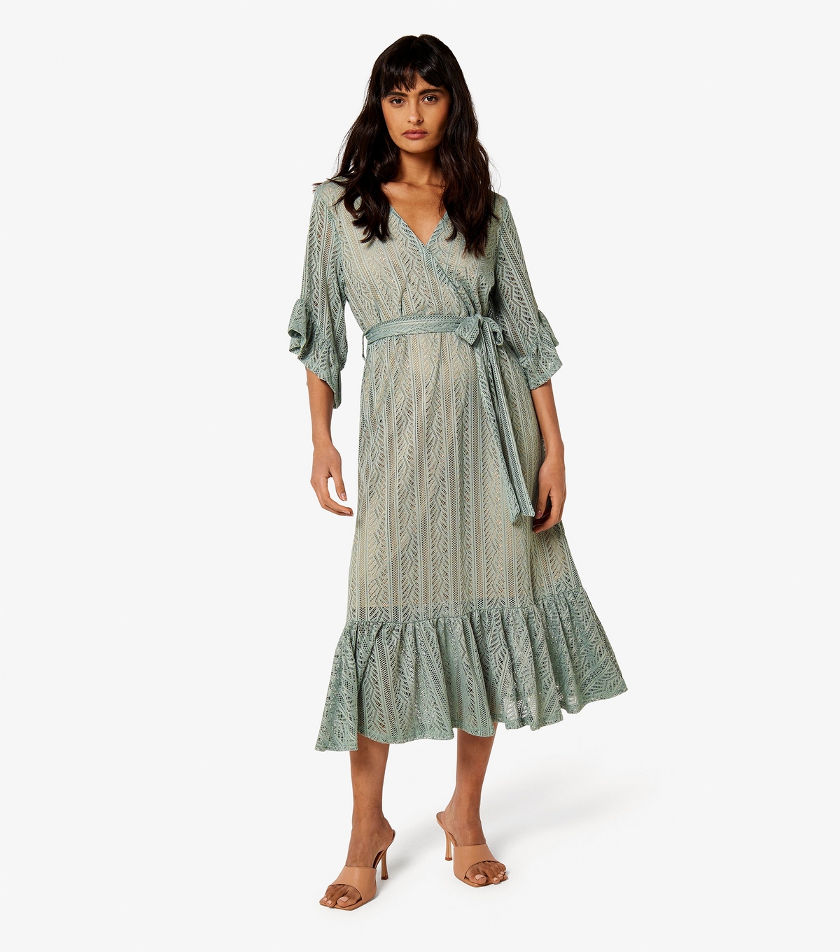 Women's Mint Green Lace Wrap Midi Dress Apricot New Look