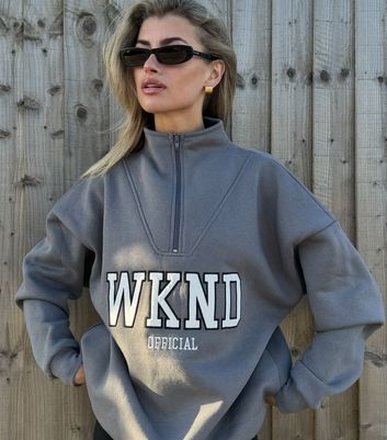 WKNDGIRL Dark Grey Half Zip Sweatshirt New Look