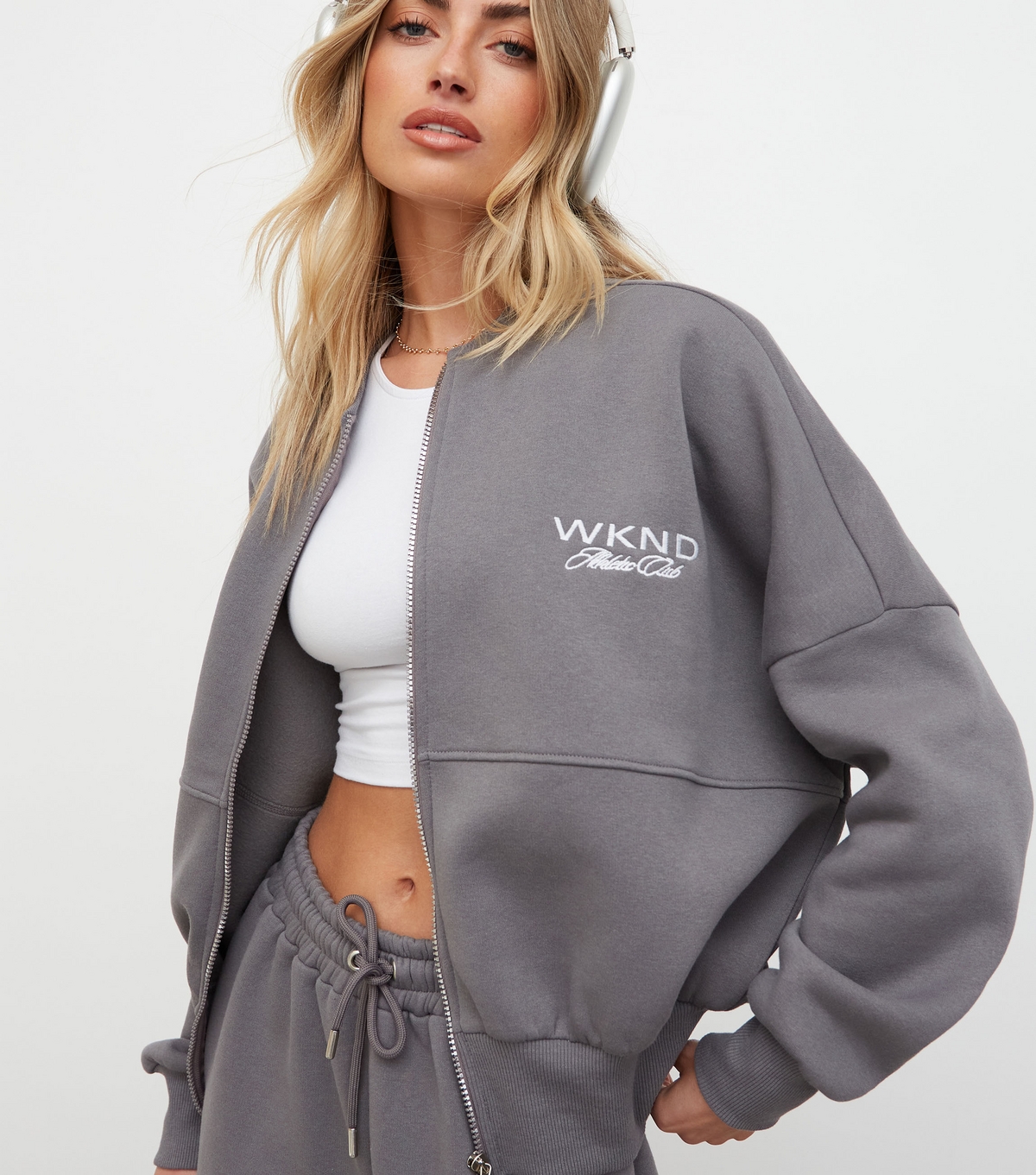 Women's Dark Grey Athletic Club Zip Up Sweatshirt WKNDGIRL New Look