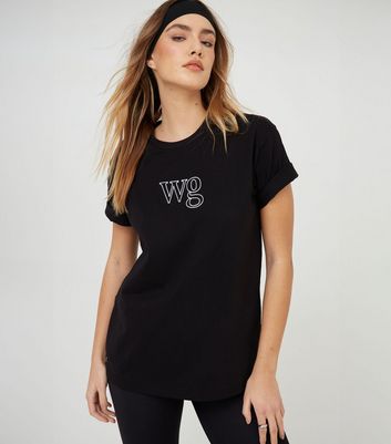 WKNDGIRL Black Embroidered Logo Oversized T-Shirt New Look