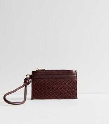 Burgundy Leather-Look Woven Cardholder