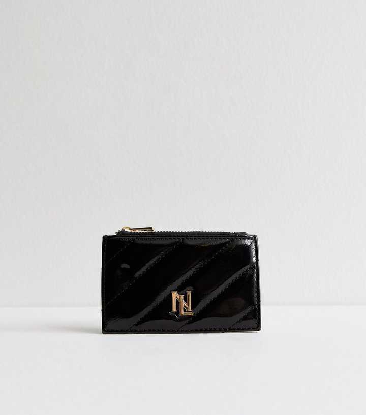 Black High Shine Quilted Cardholder
