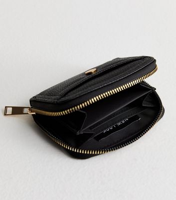 Black Leather Look Textured Small Purse New Look