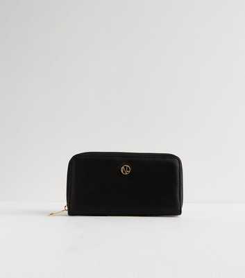 Black Leather-Look Large Zip Purse