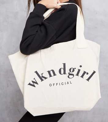WKNDGIRL Cream Logo Tote Bag