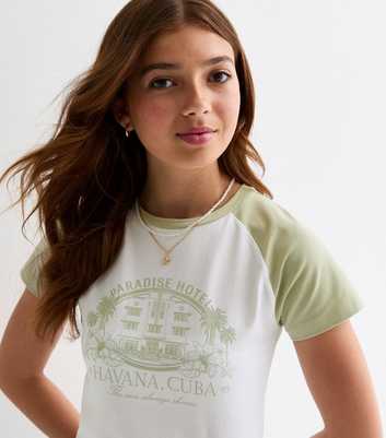 Girls Green Paradise Hotel Cotton Blend Raglan T-Shirt