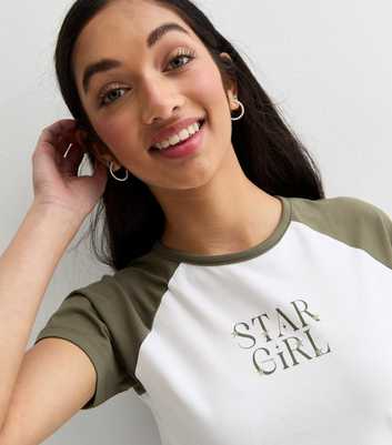 Girls White Star Girl Print Raglan Sleeve T-Shirt