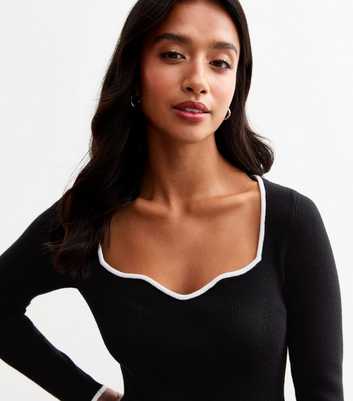 Petite Black Sweetheart Neck Tipped Knit Jumper