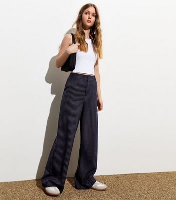 Blue Pinstripe Wide Leg Trousers New Look