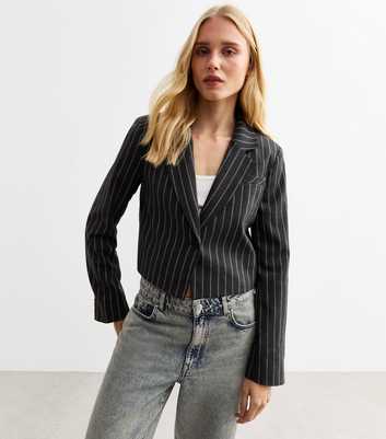 Grey Pinstripe Cropped Blazer