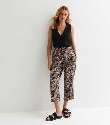 Brown Leopard-Print Pleated Cropped Joggers