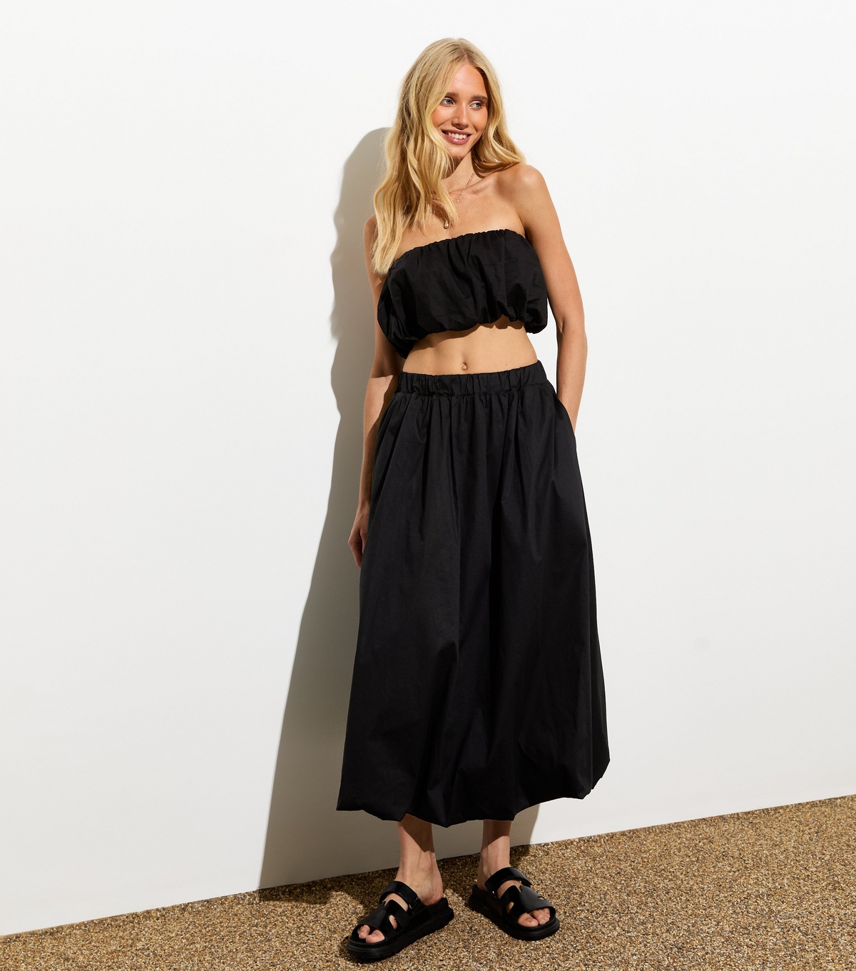 Women's Black Bubble-Hem Midi Skirt New Look