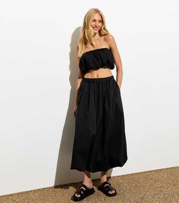 Black Bubble-Hem Midi Skirt
