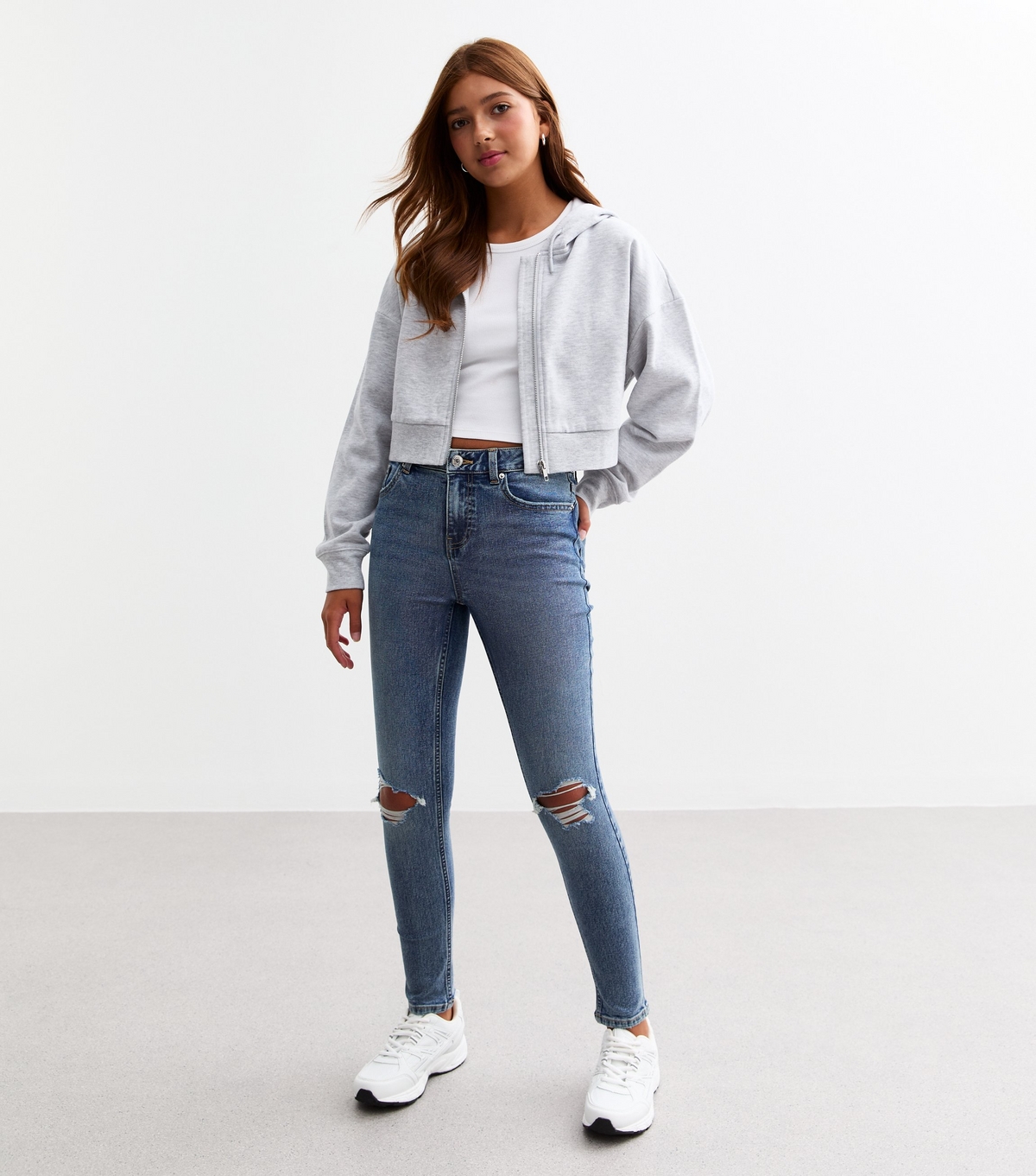 Girls' Blue Ripped Knee Skinny Jeans New Look