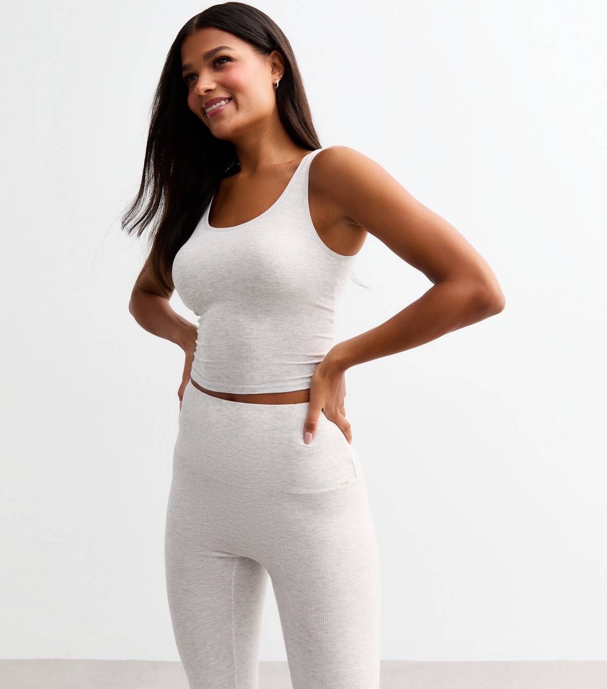 Women's Grey Ribbed Lightly Padded Vest Top Dorina New Look