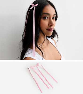 2 Pack Pink Long Skinny Bow Hair Slides