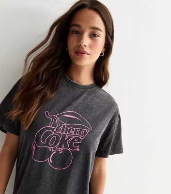 Grey Cherry Coke Slogan Crew Neck T-Shirt 