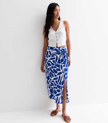 ONLY Bright Blue Abstract Print Sarong Midi Skirt