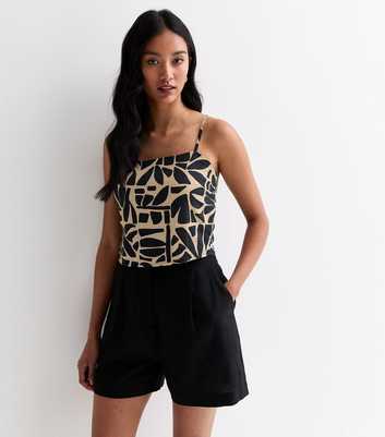 ONLY Black Linen-Blend Abstract Print Cropped Cami