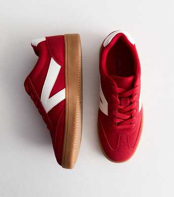 Red Brushed Faux Leather Chunky Sole Trainers