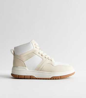 White Leather Look High Top Trainers