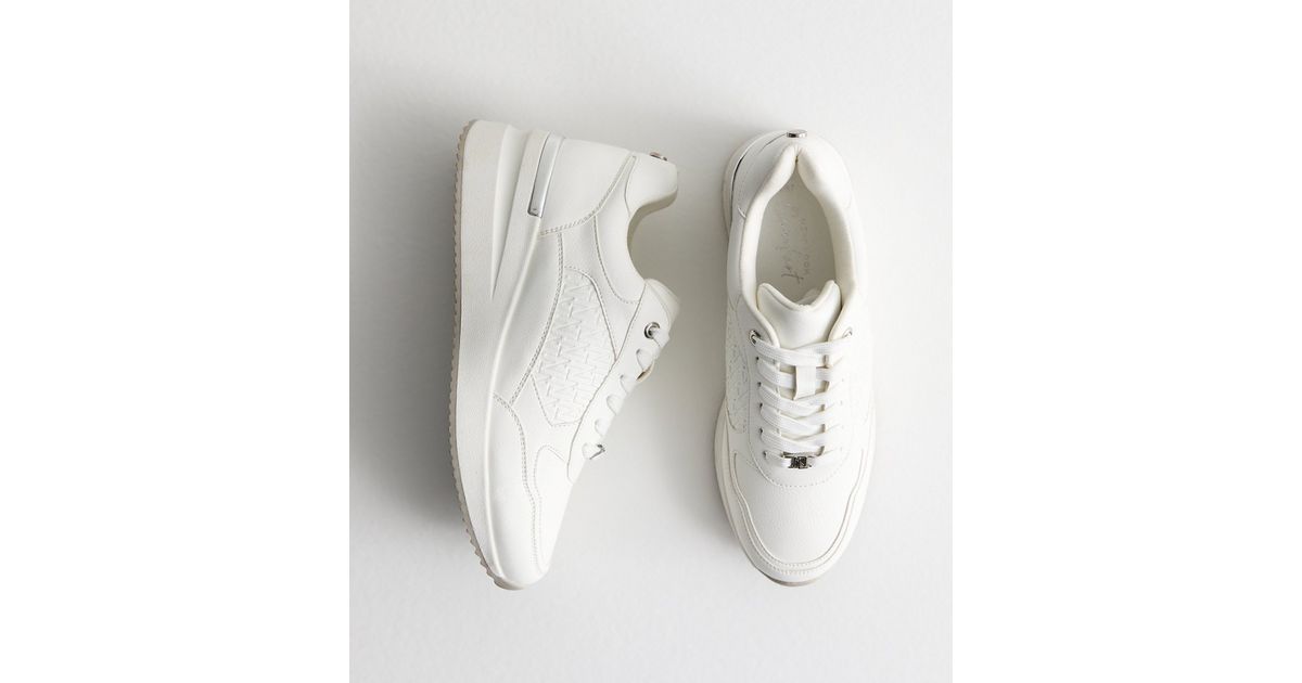 White Logo Sports Wedge Trainers New Look