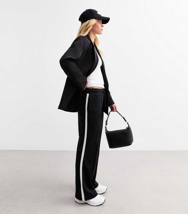 Petite Black Side Stripe Wide Leg Trousers
