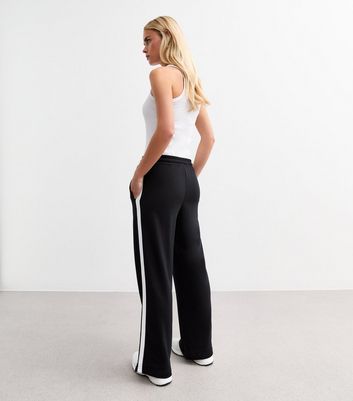 Petite Black Side Stripe Wide Leg Trousers New Look