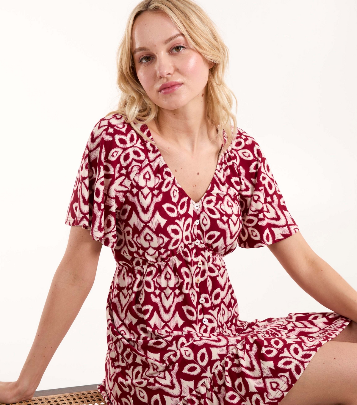 Women's Burgundy Patterned Mini Dress Blue Vanilla New Look