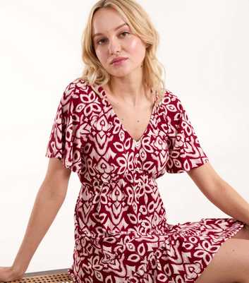 Blue Vanilla Burgundy Patterned Mini Dress