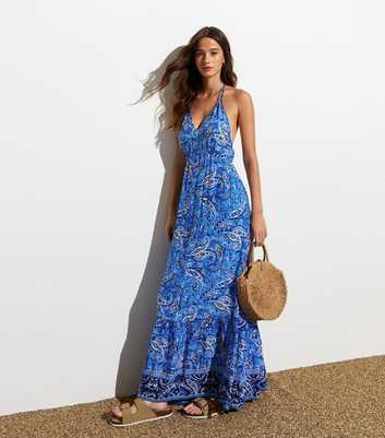 ONLY Blue Paisley Print Halter Maxi Dress