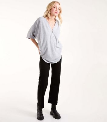 Blue Vanilla Grey Zip Front Top New Look