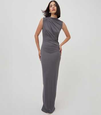 WKNDGIRL Grey Sleeveless Drape Maxi Dress