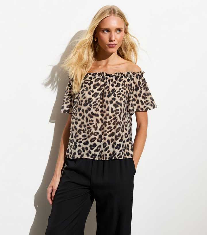 Brown Leopard Print Bardot Top 