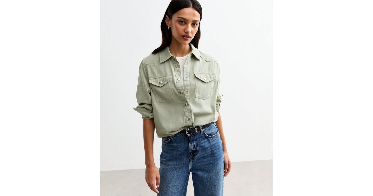 Zip Front Oversized Cotton Twill Jacket - Khaki main image 0