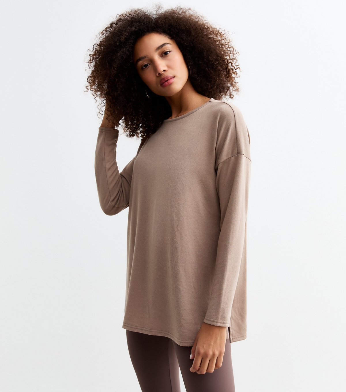 Women's Brown Soft Touch Long Relaxed Top New Look