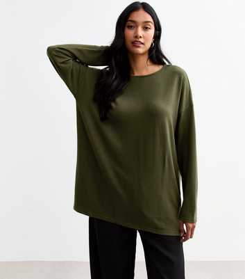 Khaki Soft Touch Long Oversized Top