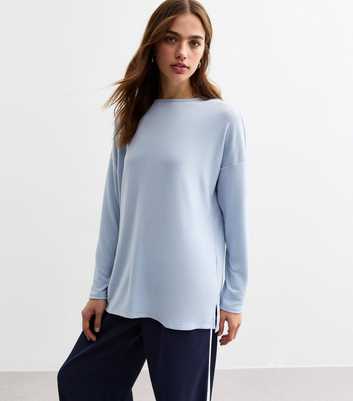 Pale Blue Soft Touch Long Relaxed Top