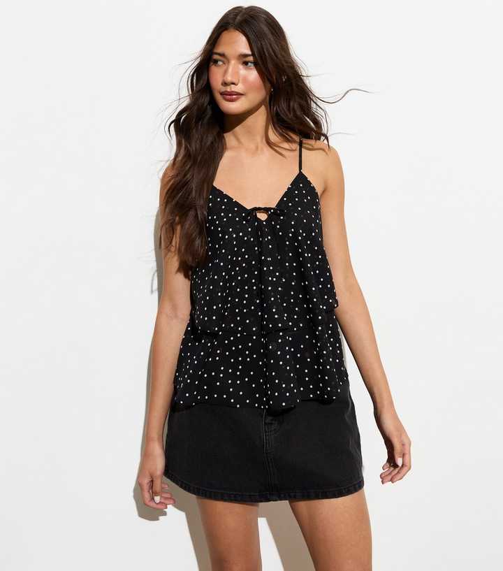 Black Polka-Dot V-Neck Cami Top
