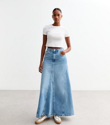 Blue Denim Panelled Maxi Skirt New Look