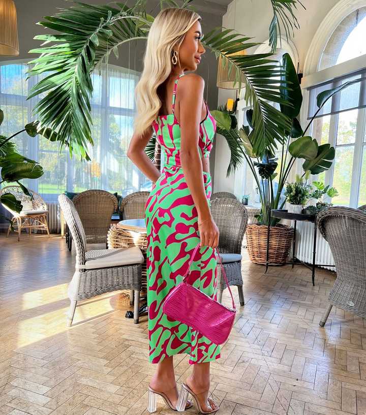 AX Paris Green Abstract Print Cut Out Maxi Dress