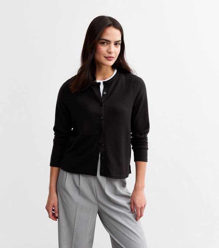 Black Soft Touch Crew Neck Cardigan 