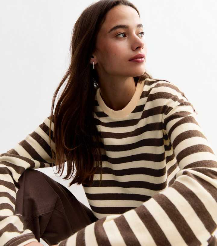 Brown Striped Long Sleeved Knit Top 