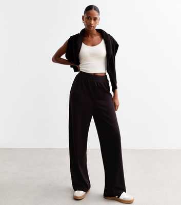 Black Soft Touch Elasticated Ribbed Trousers