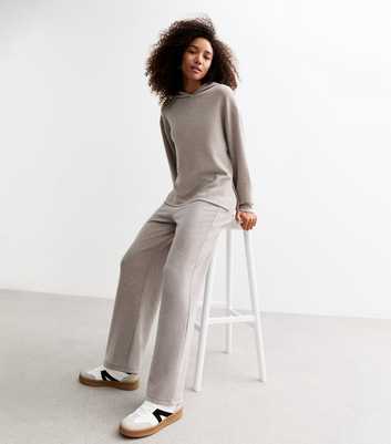 Pale Grey Soft Touch Elasticated Ribbed Trousers